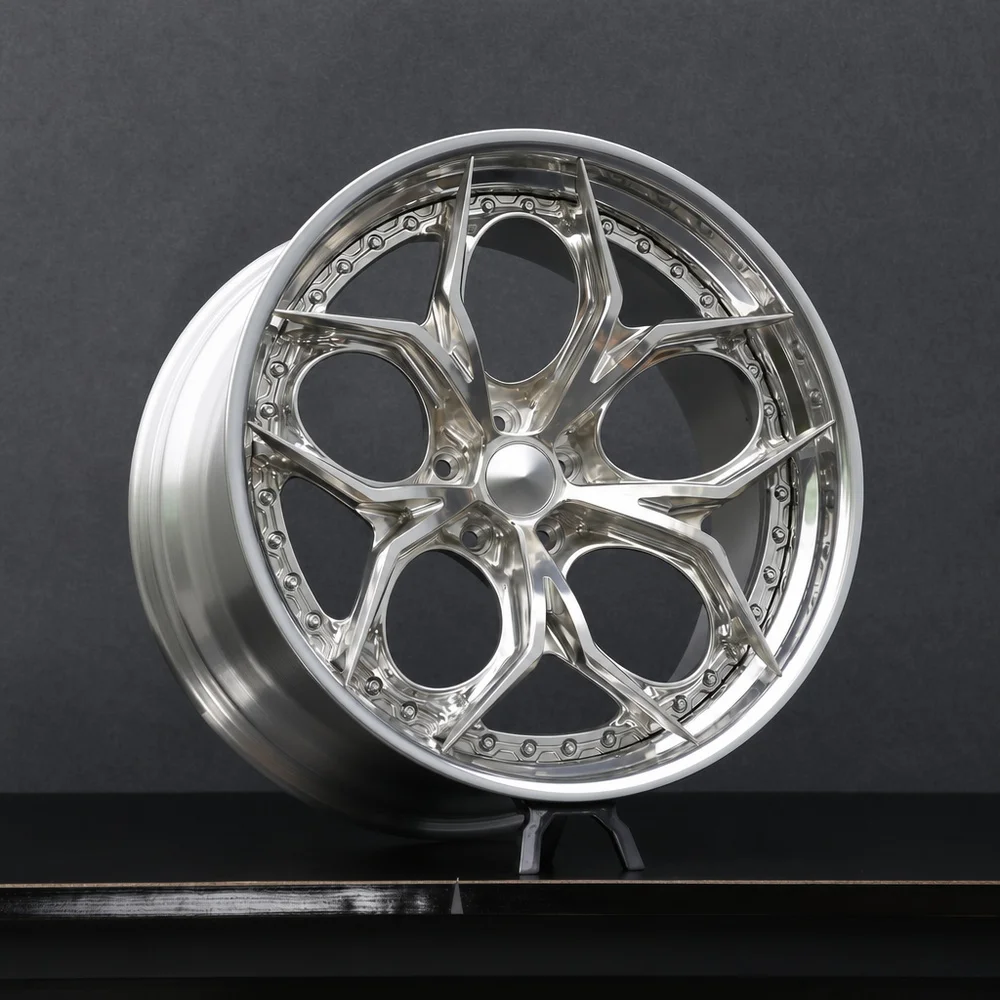 Ultra Lightweight 2 Piece Forged Wheels Polished Silver Directional Star Custom Deep Concave Rims for