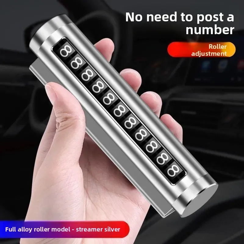 Aluminum Alloy Roller Car Temporary Parking Number Plate, Rotatable Adjustable Number Holder, Hidden Phone Numbe