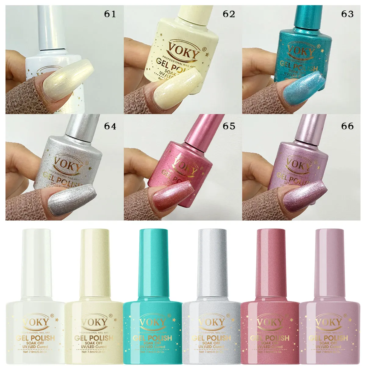 

VOKY 6PCS/Set Metallic Shimmer Gel Nail Polish Set Soak Off UV LED Semi Permanent Varnish Sparkle Nail Art Manicure Kit
