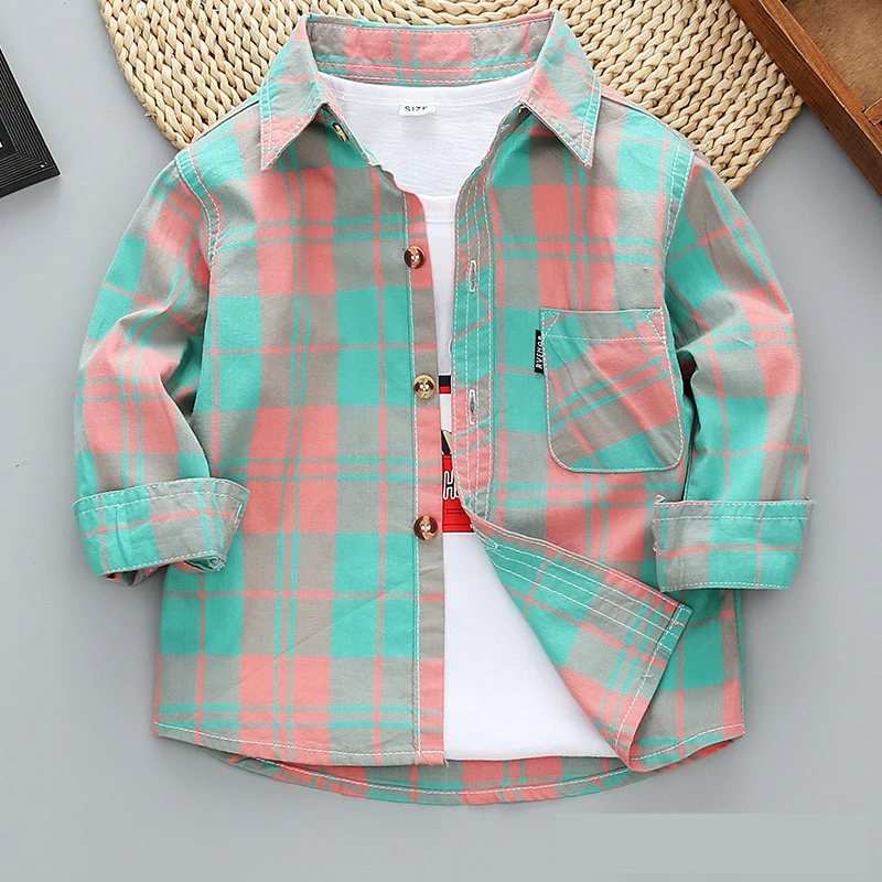 Toddler Boys Shirts Long Sleeve Plaid Shirt For Kids Spring Autumn Children Clothes Casual Cotton Shirts Tops drop shipping