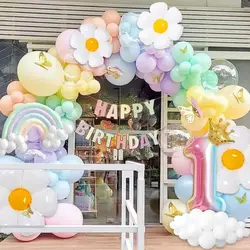 200PCSMacaron Pull Flag Butterfly Daisy Numbers Foil Balloon Garland Arch Set Kids Birthday Baby Shower Wedding Party Decoration