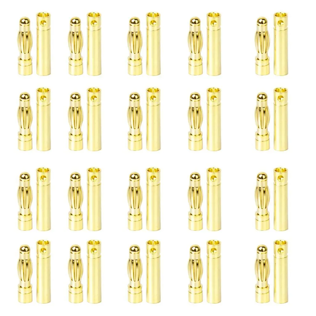 

20Pairs Electric Tuning Connector 2.0mm Gold Plated Metal Banana Plugs for Brushless Motor DIY Rc Projects High Conductivity