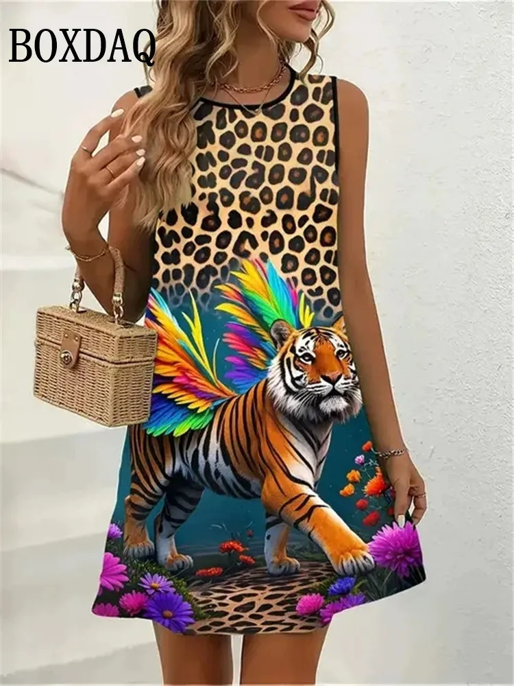 코코넛 나무 3D 인쇄 하와이 휴가 해변 드레스 여름 탱크 여성 캐주얼 패션 민소매 루즈 드레스 여성 의류