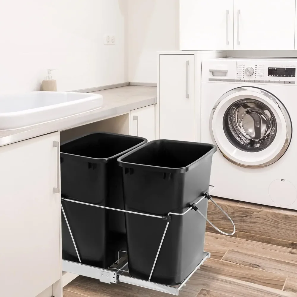 Double 35-Quart Pull Out Trash Can Under Cabinets Under Sink Garbage Sliding Waste Bin Container Recycling Bins