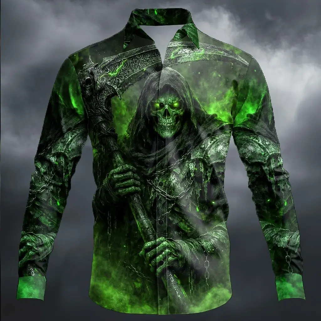 Halloween Men's Skull Casual Shirts Long Sleeve Horror Dark Casual Streetwear Carnival Spring Fall Turndown Button Up