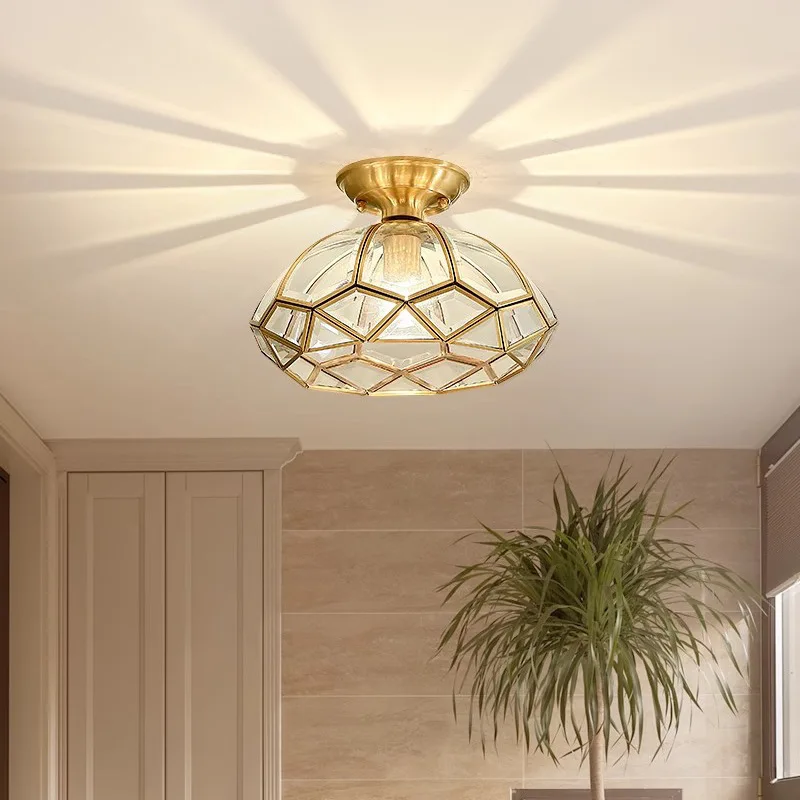 European Luxury Copper Ceiling Lamps Designer Retro Clear Glass LED Luminaries Corridor Porch Entrance Hall Balcony Aisle Lights