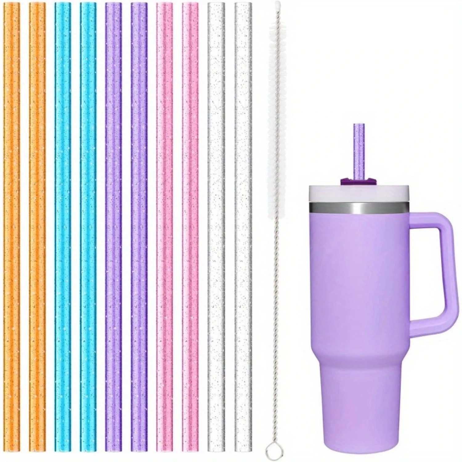 10pcs/set, Straws, Glitter Plastic Replacement Straws For  40 Oz Tumbler, Assorted Color Reusable Straws With 1 Brushes,  Suppli