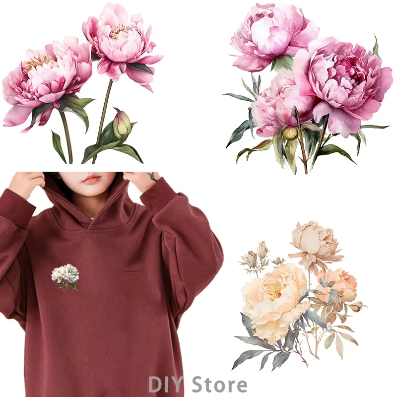 Tricolor peony dtf Iron On Patches For Clothing Heat Transfer iron on transfer for clothing patches for clothing Heat Transfer.