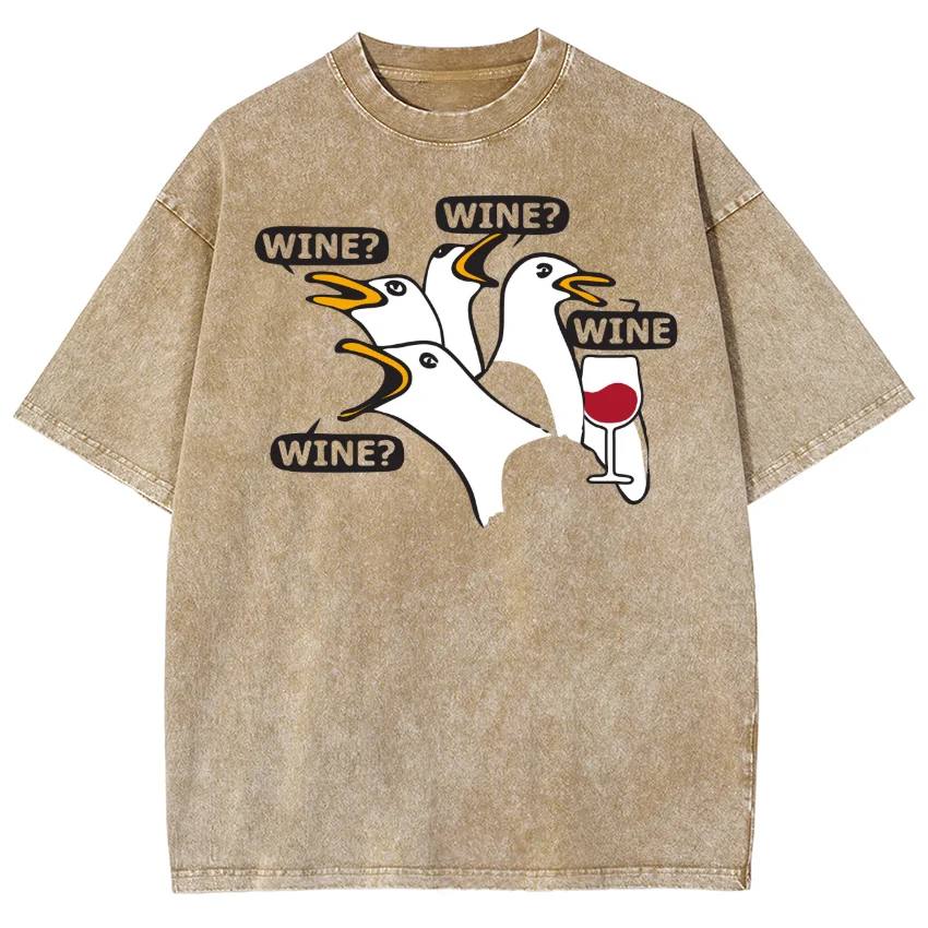 Cartoon Goose Print Women's T-Shirt Funny Cute Round Neck Washed Short Sleeve Summer 2024 New Fashion Cotton Comfortable Top