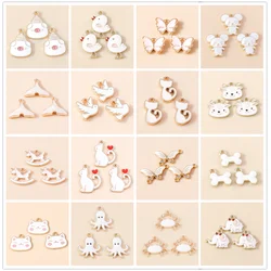 10pcs Mixed Cute White Enamel Animal Charms Butterfly Bird Crab Cat Pendants For Jewelry Making DIY Necklace Bracelet Findings