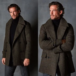 Winter Men Suit Woolen Classic One-Piece Coat Vintage Small Lattice Closure Collar Jacket Wedding Tuxedos Hot Sale Customized