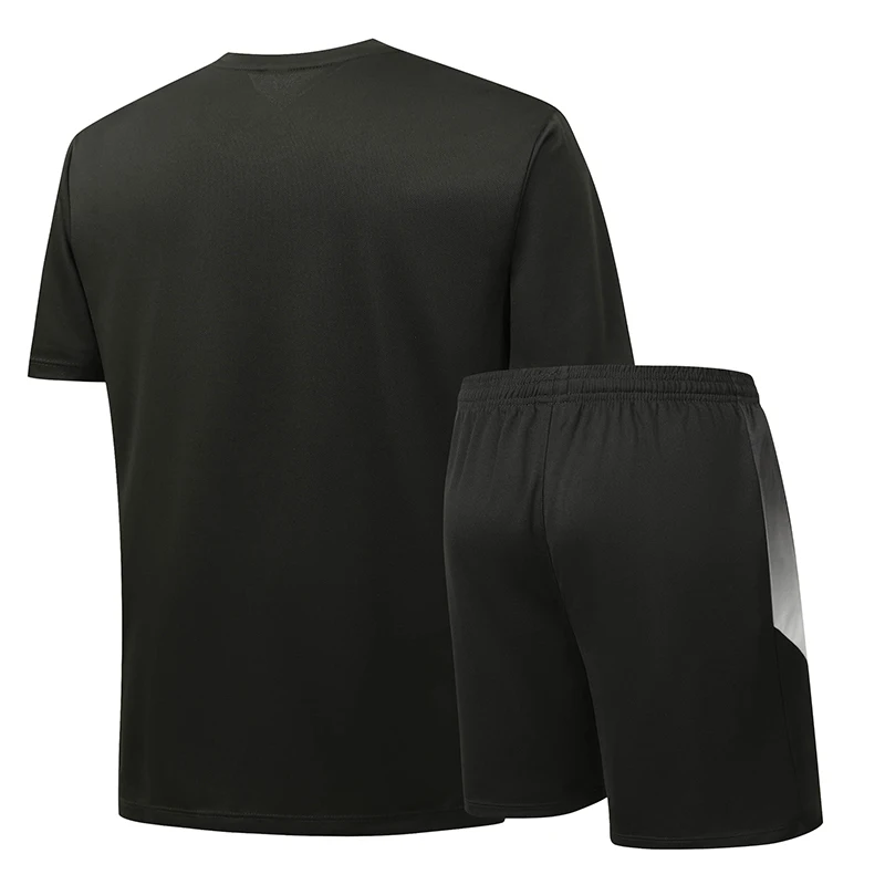 Summer Men 2Pcs Sports Outfit Gradient Short Sleeve T‑Shirt Elastic Waist Shorts Quick Dry Breathable Gym Workout Running Jogger