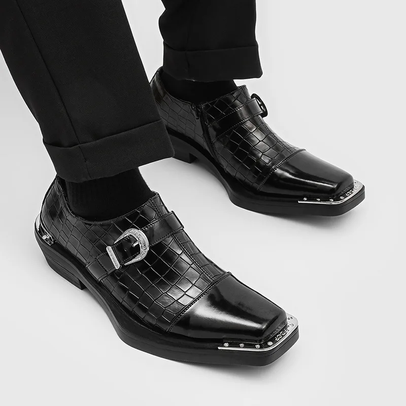 men's fashion stage nightclub natural leather shoes slip-on driving shoe black brown summer loafers designer square toe footwear