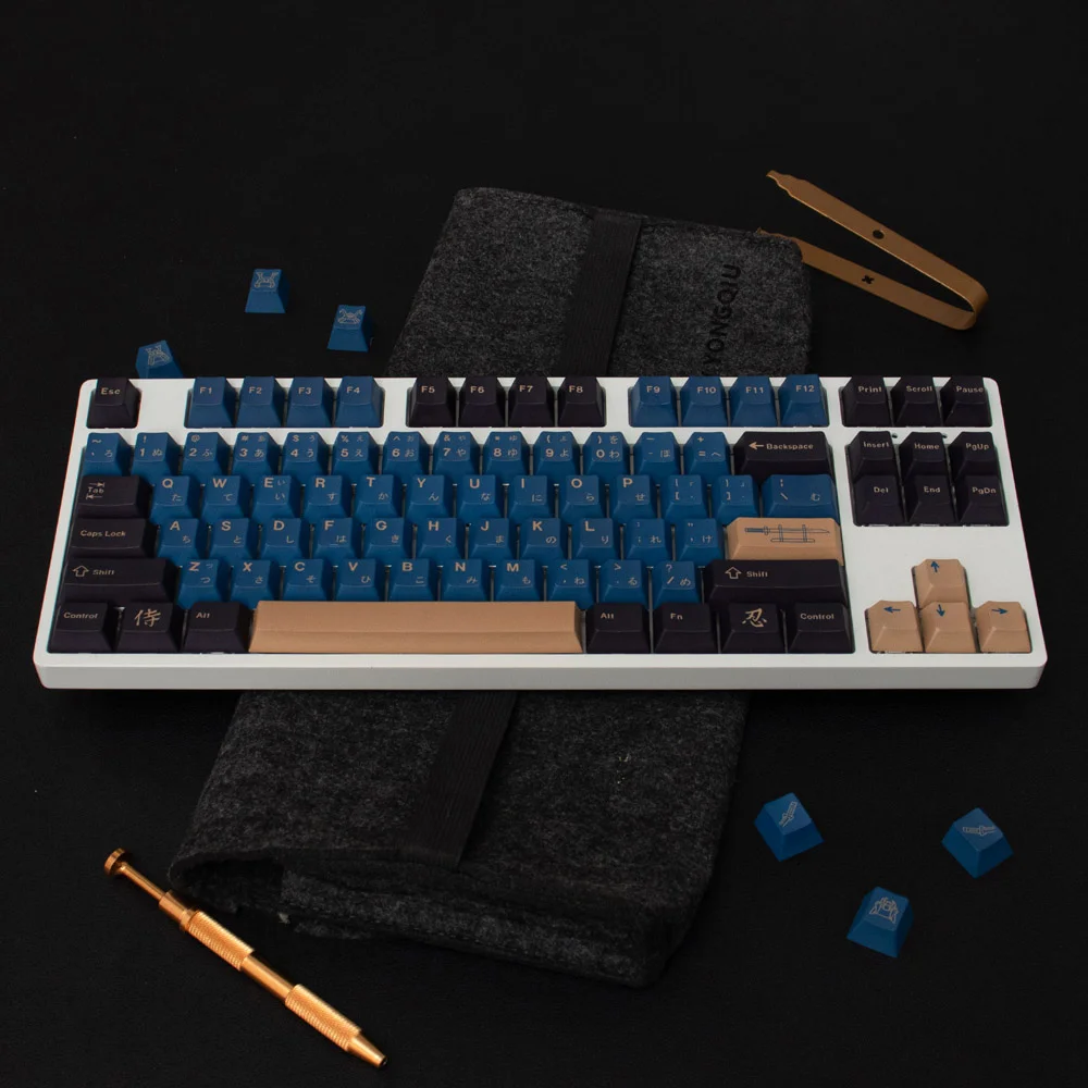 GMK 129 Keys Blue Samurai English Keycaps DYE SUB Mx Switch Mechanical Game Keyboard Cherry Profile Keycap ISO ENTER Anne GK61