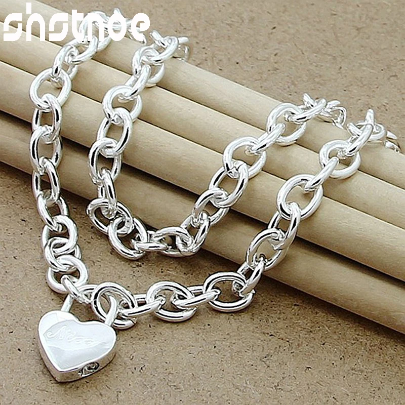 Korean 925 Sterling Silver Heart Lock Pendant Necklace Fashion Charm Jewelry Women Popular Accessories Birthday Christmas Party