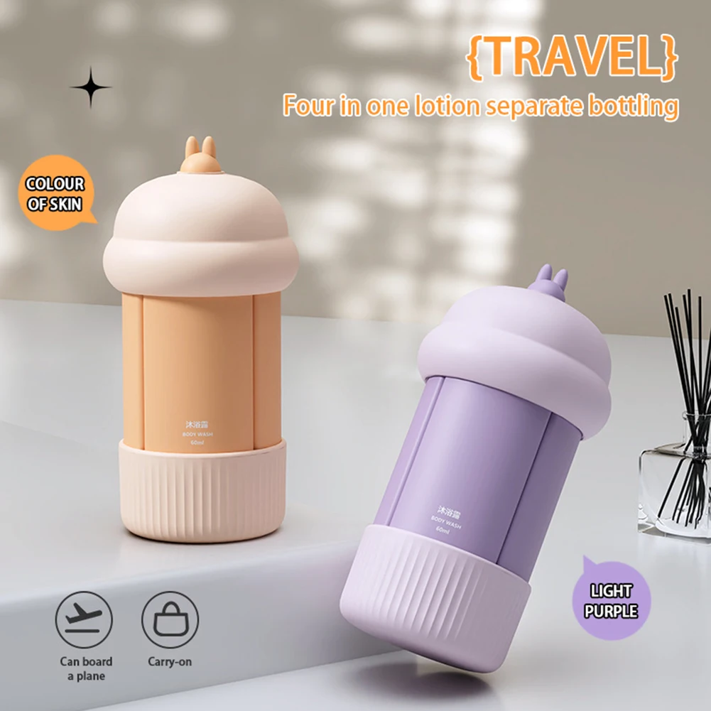 4 In 1 Travel Jars For Soap Shower Gel Dispenser Portable Squeeze Shampoo Liquid Containers Bathroom Squeeze Empty Bottle 60ml