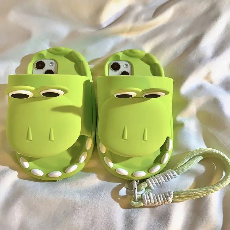 Original Cartoon Green Shark Slippers Silicone Phone Case iPhone 14 13 12 11 Pro Max Case iPhone XS Max Case