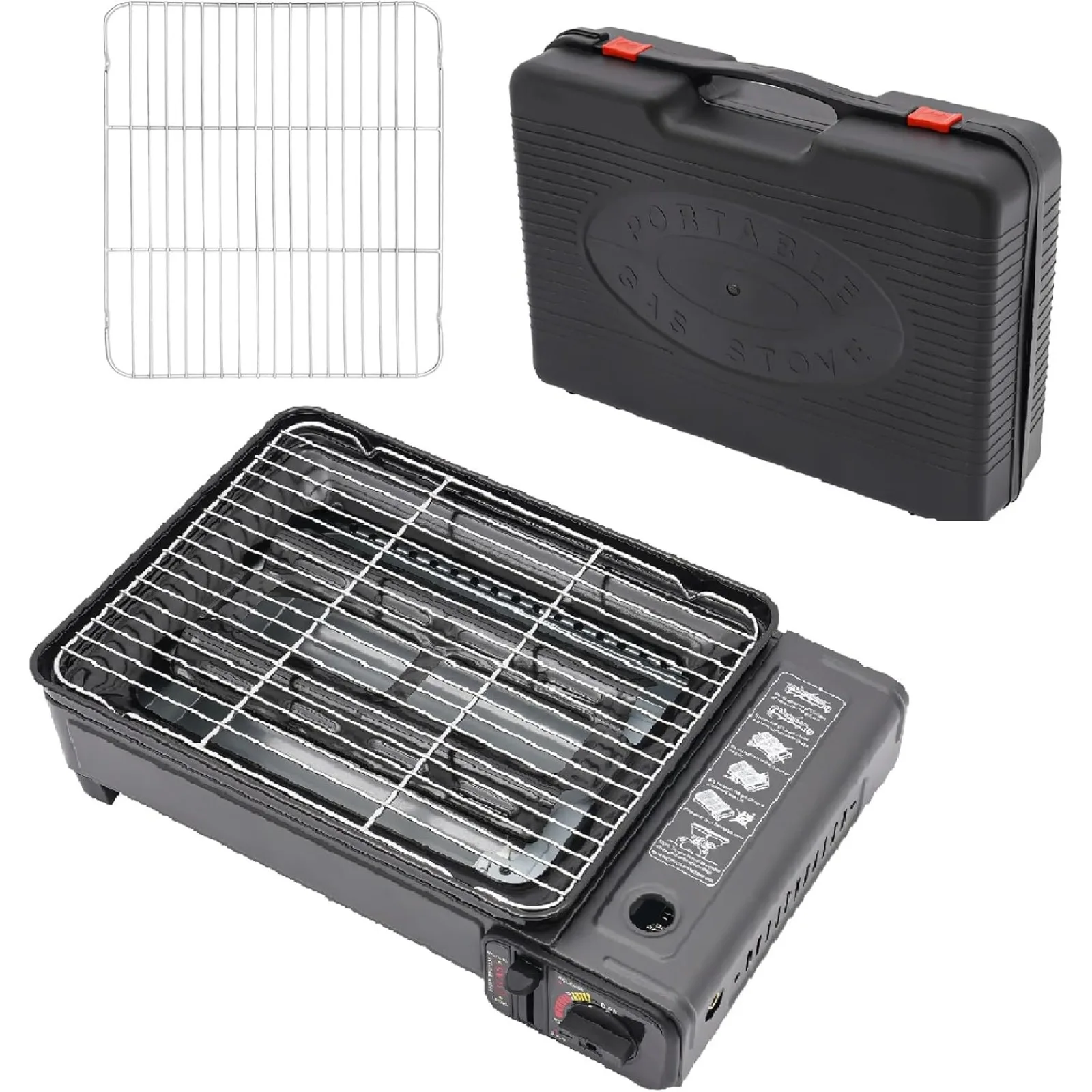 

Бутановая гриль-печь, портативный походный стол-гриль, уличная газовая плита, черная с сеткой для гриля для пикника, сада, кемпинга, путешествий