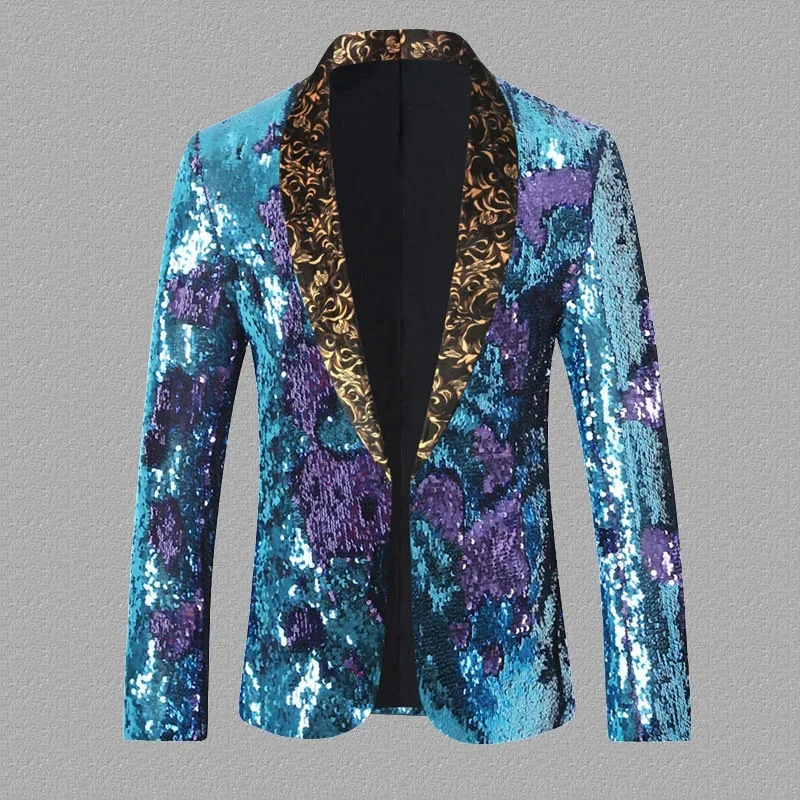 

Z309Sequined metal casual wear rock band performance wear suit