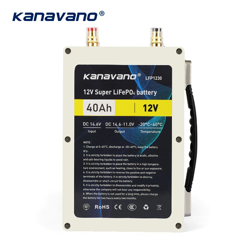 Kanavano LiFePO4 12V 40Ah Rechargeable Battery Pack Built-in 12.8V 50A BMS For Golf Backup Power Solar Energy with USB