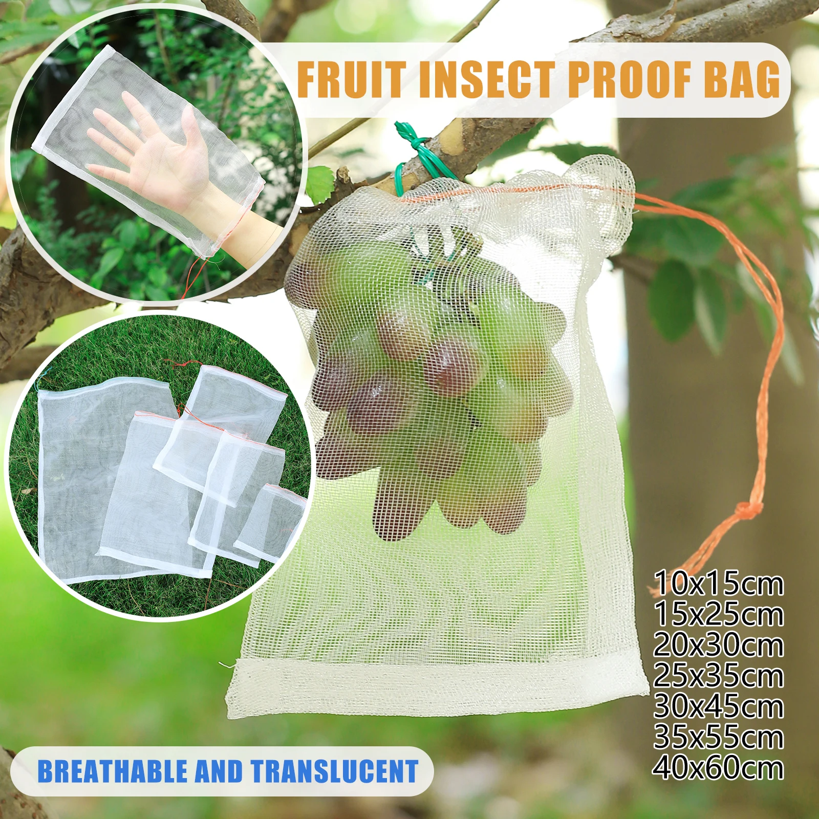 Fruit Protection Bag Anti-Bird Mesh Pest Control Device Grow Gardening Strawberry Grape Drawstring Bag Mesh Pouch 10/20/50PCS