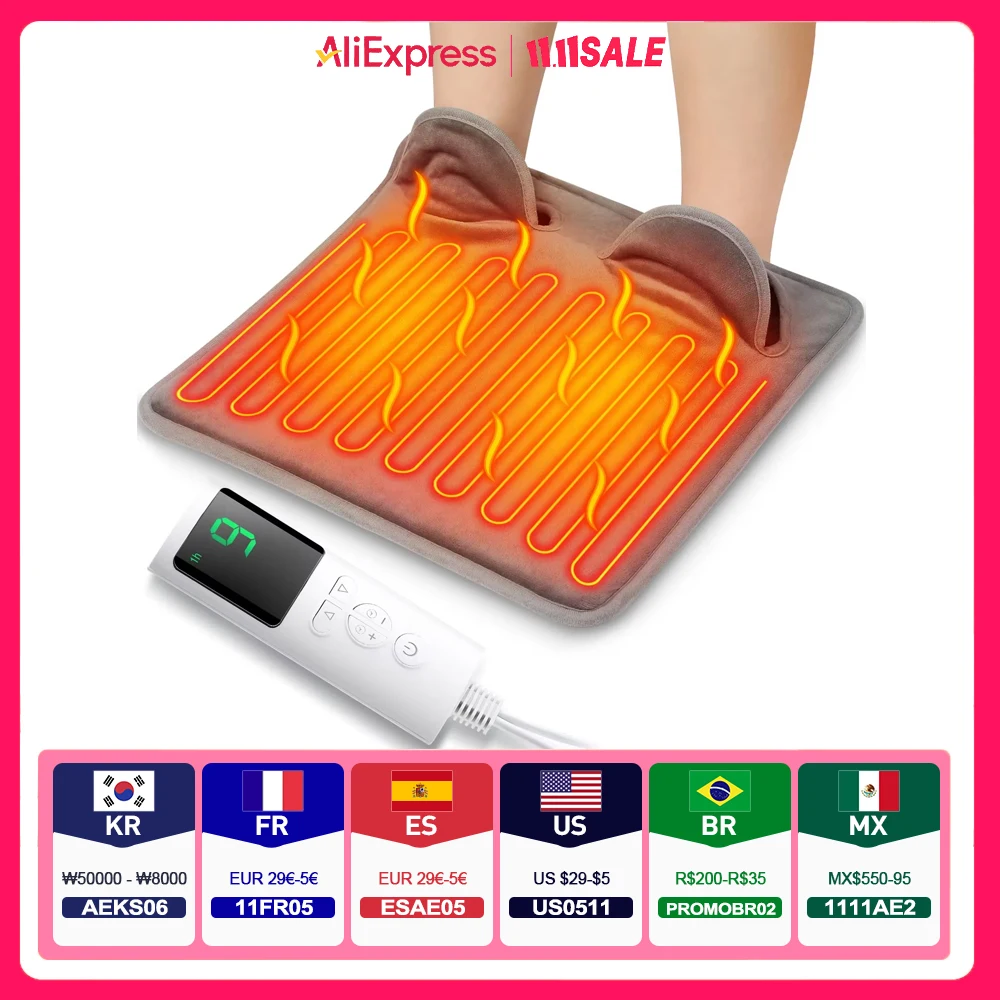 Tappetino riscaldante elettrico per piedi a 9 marce Scaldapiedi portatile invernale morbido peluche lavabile Tappetino riscaldante per piedi con riscaldatore a 4 timer per l'home office