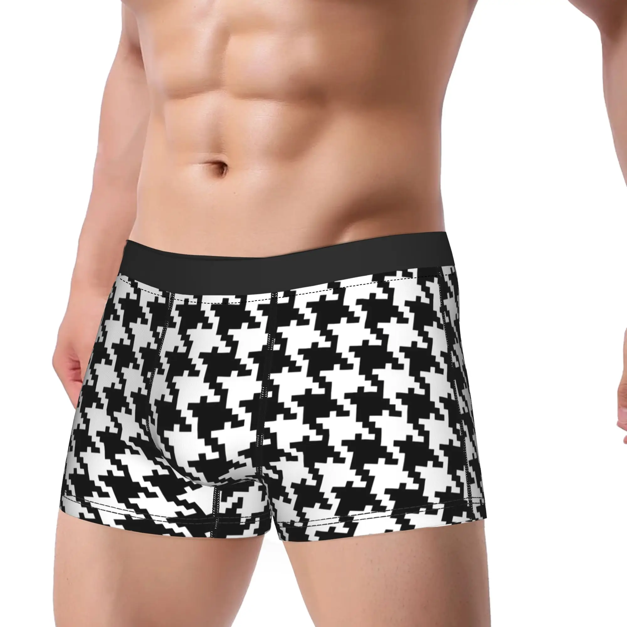 Pixelated Houndstooth Check Pattern Underwear  Man Boxer Brief Soft Trend Boxer Shorts Hot Sale Printing Large Size Underpants