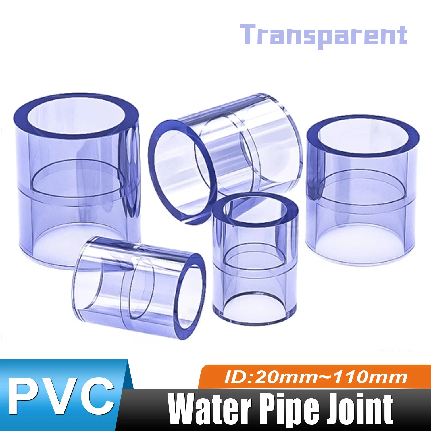 1 Uds. Conector de tubería directa de PVC junta recta acoplamiento de toma de tubería de agua 20/25/32/40/50/63/75/90/110mm transparente