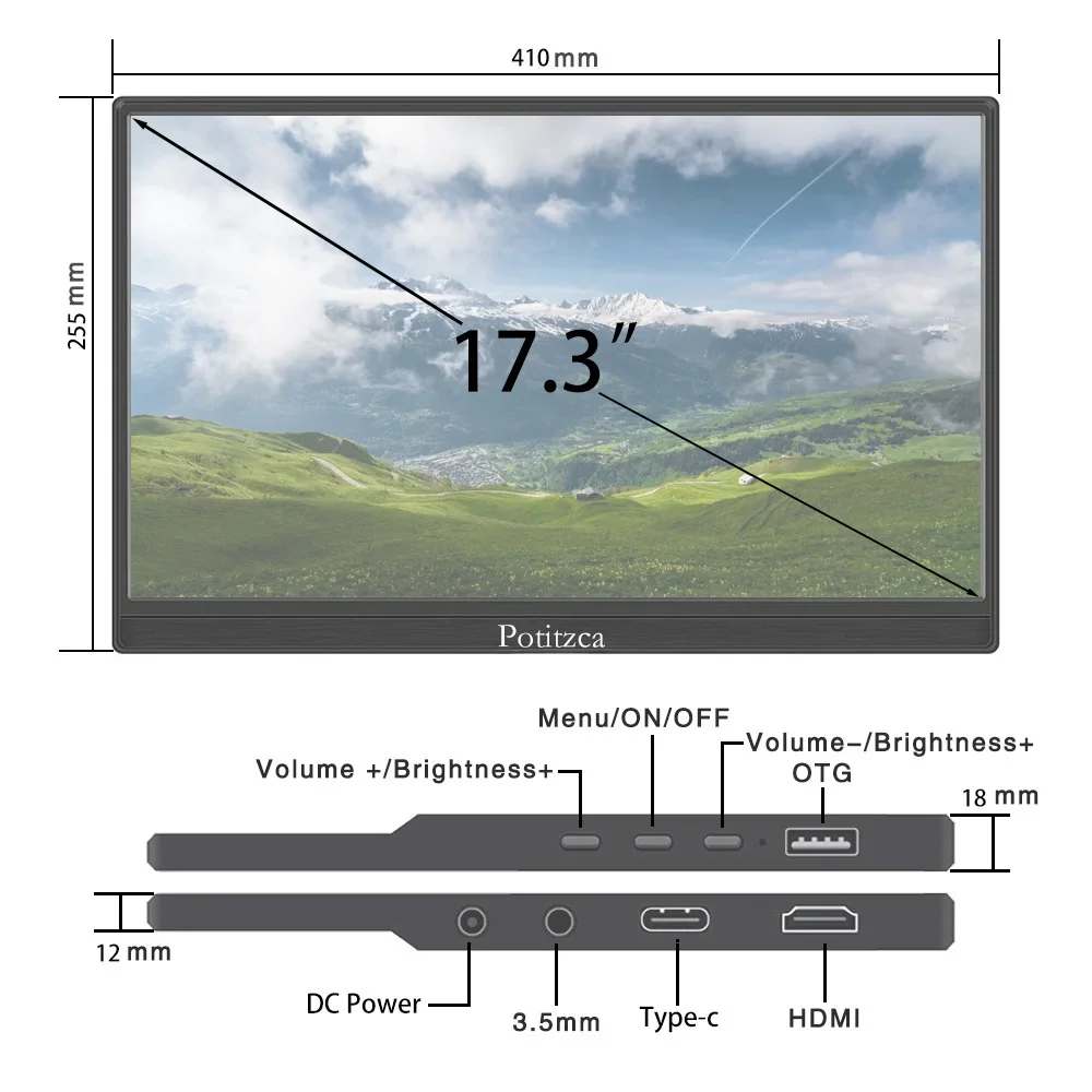 Imagem -03 - Monitor Portátil hd com Alto-falantes Embutidos Suporte Invisível Plug And Play para Jogadores de pc Laptops Telefones Celulares 17.3 Polegada