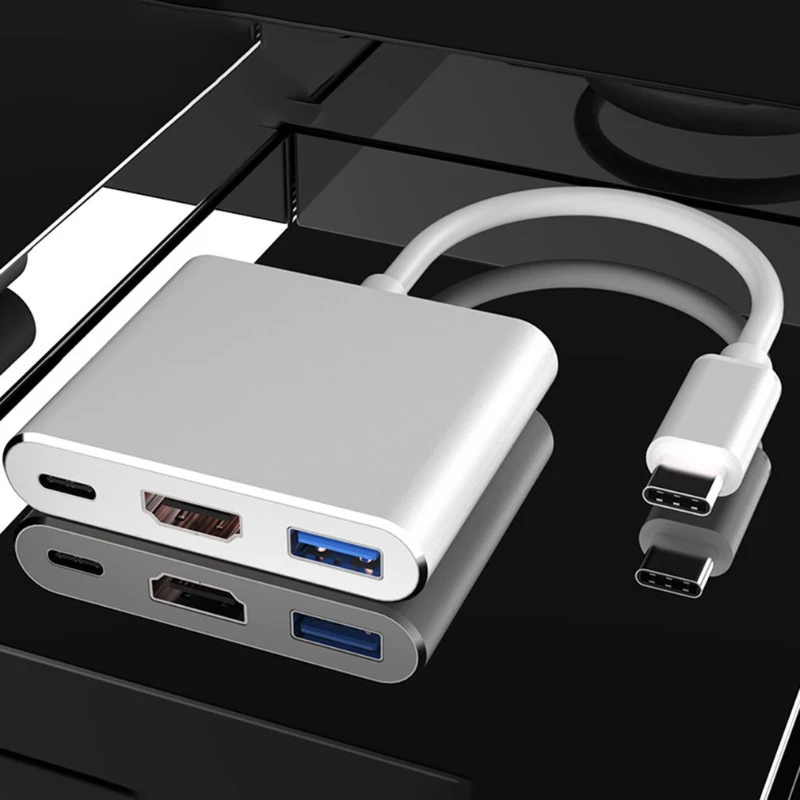 Type-c HUB USB C إلى HDMI-متوافق مع USB-C 3 في 1 4K HDMI USB 3.0 PD شحن سريع محول ذكي لماك بوك ديل #1