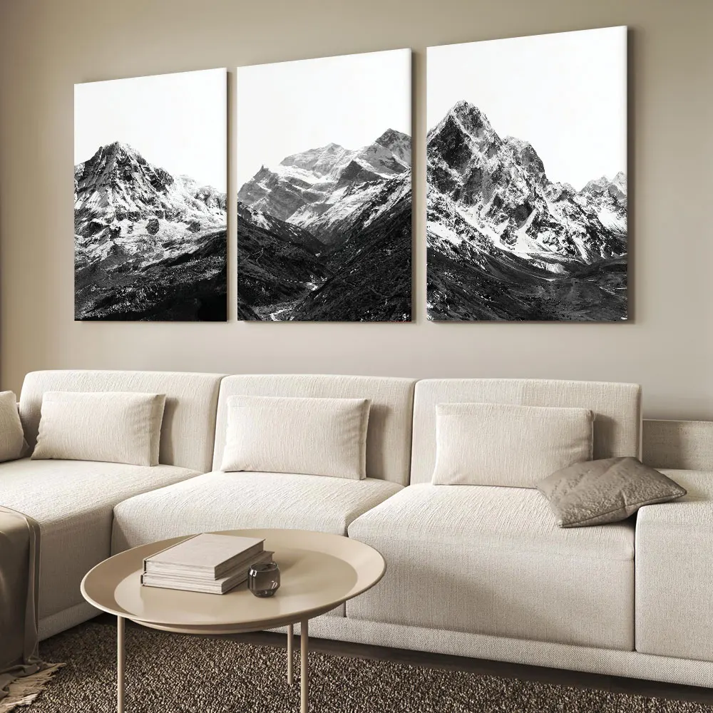 Framed Set of 3 Black and White The Himalayas Poster Canvas Print Painting Wall Art Bedroom Study Studio Living Room Home Decor