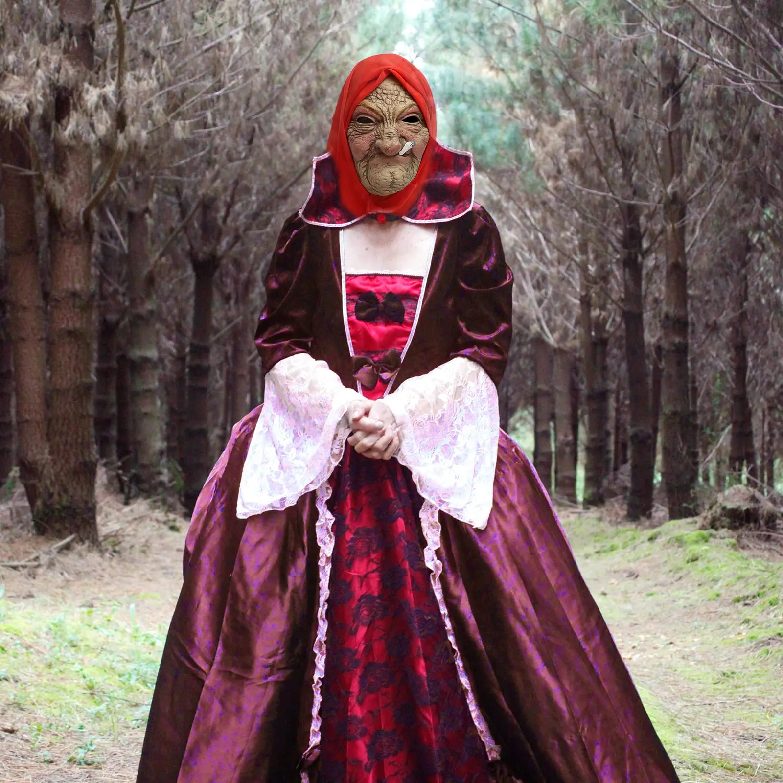 หน้ากากหญิงชรา หน้ากากฮาโลวีนสุดหลอน หน้ากากคุณยายควันบุหรี่ หน้ากากเหมือนจริง หน้ากากผู้หญิงชราหน้าริ้ว หน้ากากยางคลุมศีรษะสำหรับคอสเพลย์