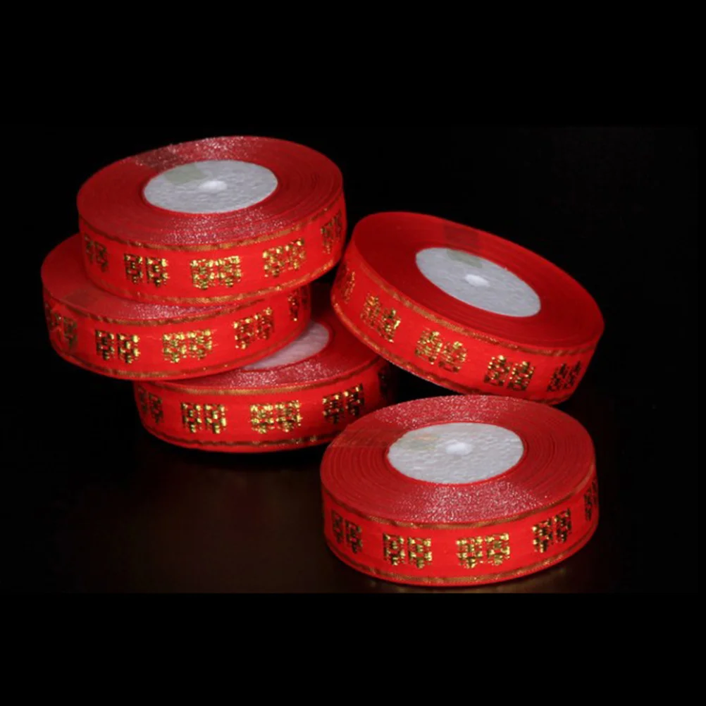 Red Satin Ribbon Chinese Character Wedding Decoration Gift Packaging Ribbon Durable Strong for Gift Wrapping Crafting