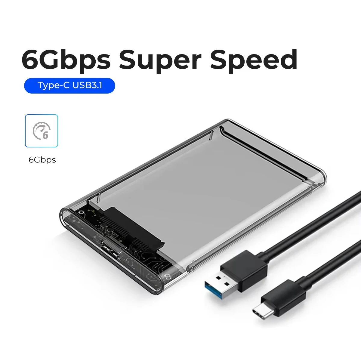 

HDD Case 2.5 Inch SATA to USB3.0/Type-C HDD Enclosure 6Gbps Max USB-C External SATA HDD Enclosure for PC Laptop
