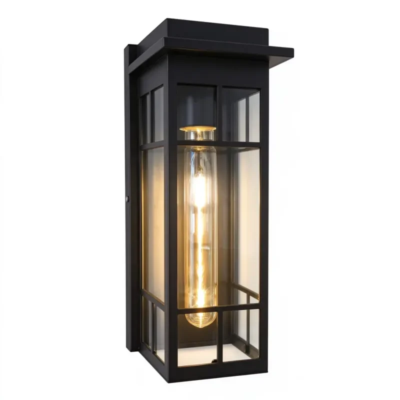 Modern outdoor wall lamp black aluminum alloy cylindrical tempered glass light transducer 3000K warm light garden