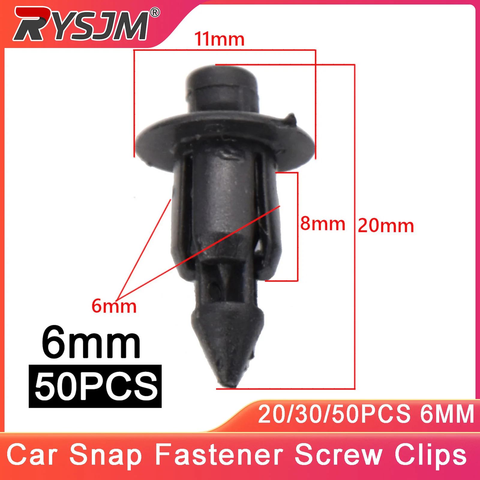 20/30/50PCS 6MM Car Fastener Screw Clips For Honda Yamaha Suzuki Kawasaki Plastic Rivet Fairing Clips Car Accessories Parts