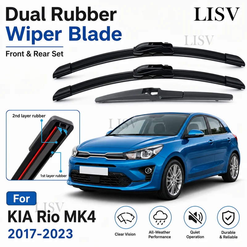 Front Rear Wiper For KIA Rio MK4 2017-2023 Wiper Blades Brushes Cutter Accessories J Hook 2017 2018 2019 2020 2021 2022 2023
