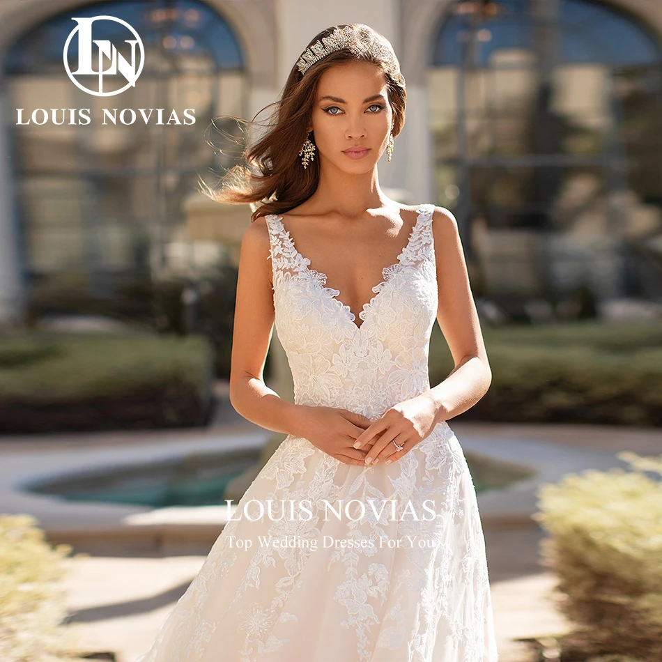 LOUIS NOVIAS-Vestidos De Novia De corte en A para mujer, traje De boda con tirantes finos, apliques De Organza, estampado Floral, 2024