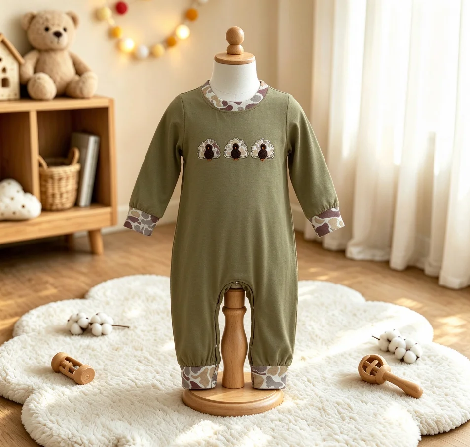 Wholesale Baby Boy Toddler Thanksgiving Kids Newborn Fall Coverall Bodysuit Children Embroidery turkey Camo Romper Clothes