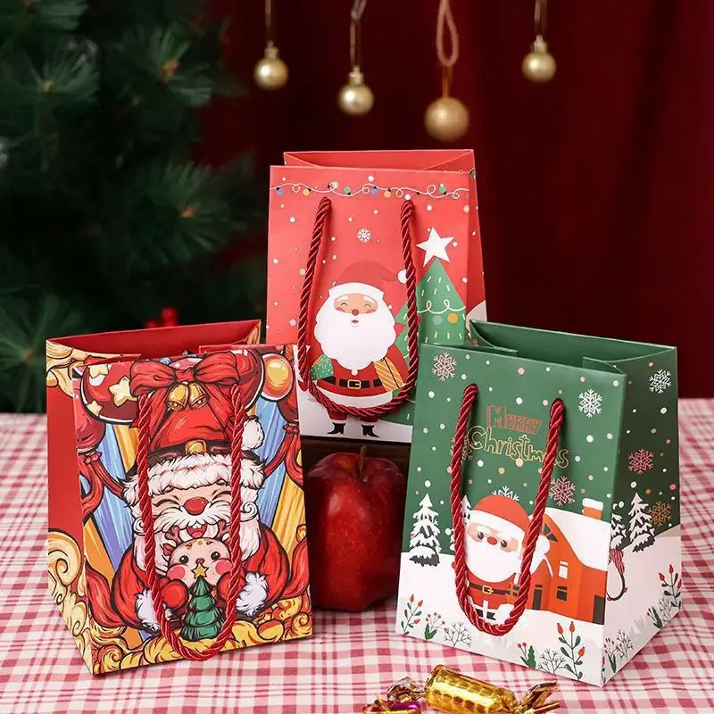 

Christmas Gift Bag Box New Year Party Decoration Candy Cookie Bag Santa Claus Snowman 2025 Xmas Favor Packing Bags New Year 2026