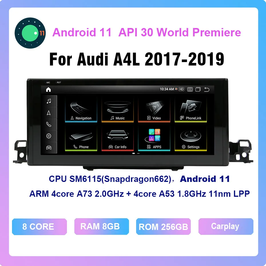 COHO For 2017-2019 Audi A4L Android 11.0 Octa Core 6+128G Car Multimedia Player Stereo Receiver Radio