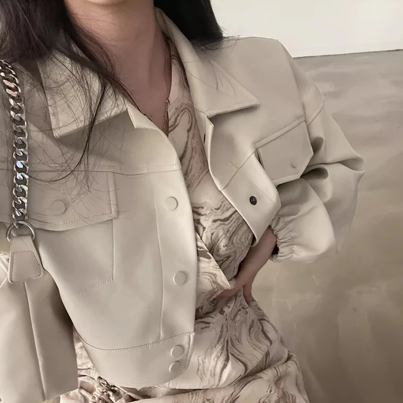 Sli Autunno PU Pelle Jaet da donna Vestibilità ampia Colletto con bottone singolo Doppio ket ort Cappotto Faionable Commute Wear