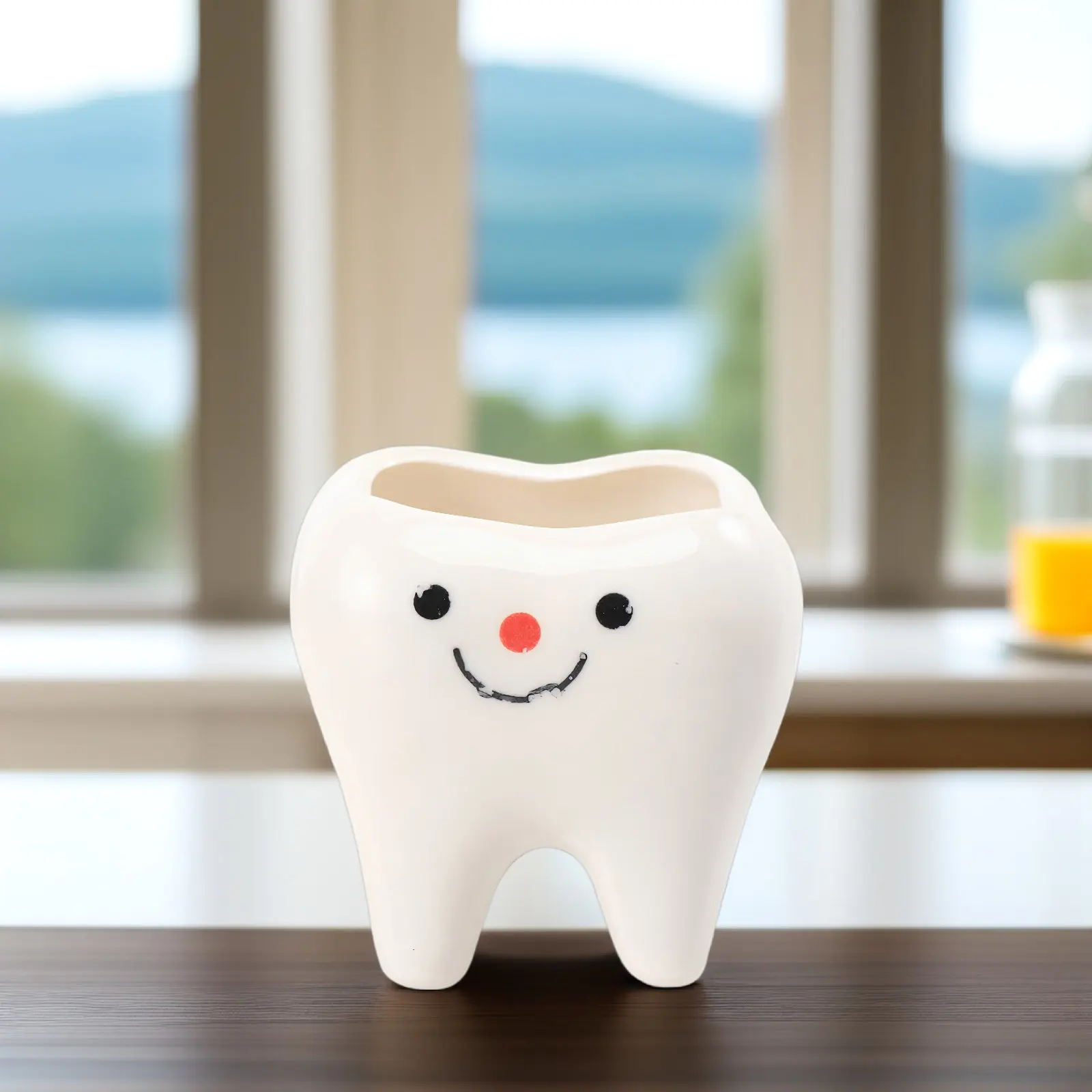 2Pcs Creative Ceramic Tooth Flower Pot Mini Planters for Succulents Cactus Aloe Vera African Violets Home Decoration White