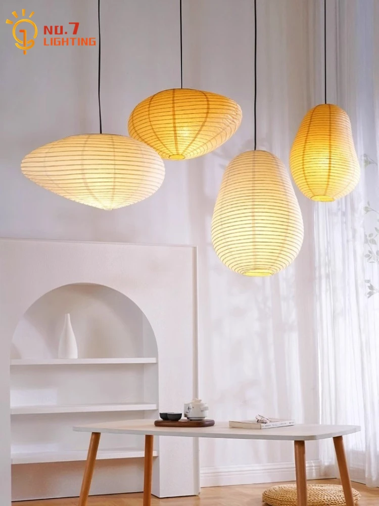 Japanese Design Akari Noguchi Pendant Lights LED E27 Rice Paper Zen Art Decorative Interior Hanging Lamp Restaurant Living Room