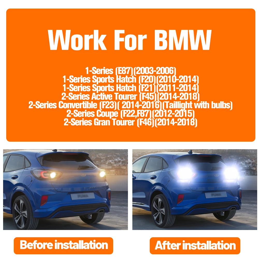 2pcs LED Reverse Light Blub Backup Lamp Canbus P21W BA15S 1156 For BMW 1 2 Series E87 F20 F21 F45 F23 F22 F87 F46 2014-2018