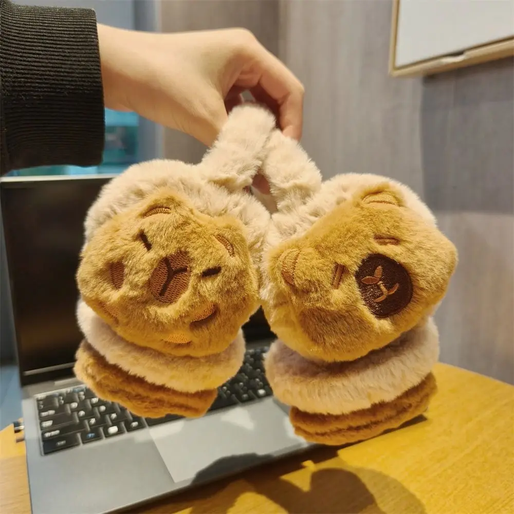 Cache-oreilles chauds en peluche Capybara, oreillettes de dessin animé mignonnes, bonnet d'oreille doux et coupe-vent