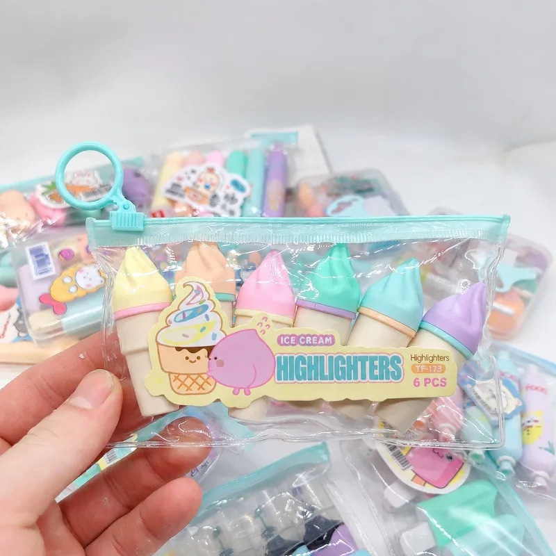 New Arrival Cartoon Shaped 6 Pcs Highlighter Candy Design Watercolor Marker Student Prize Gift Labeling Pen for Notebook Journal