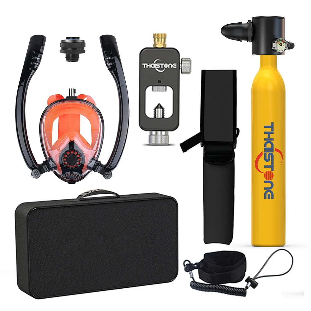 Thaistone Diving Tank with Snorkel Mask, 0.5L Mini Scuba Portable Lungs Oxygen Cylinder Full Face Diving Mask Underwater Breath
