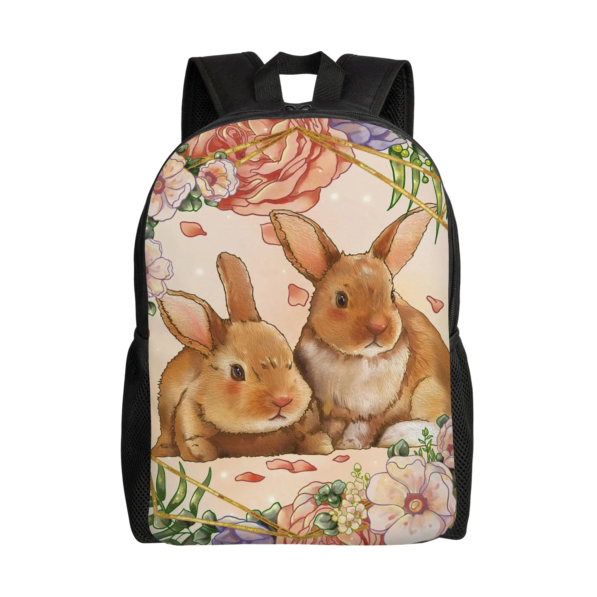

Bunny Flower Backpack Sports High School Business Easter Rabbit Eggs Daypack for Men Women Laptop Computer Shoulder Bag
