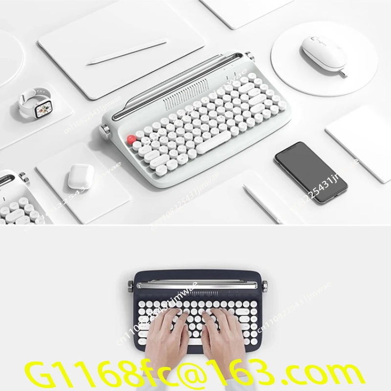 Bluetooth Compatible Wireless Keyboard Office Typewriter Retro Round Keycap Notebook Tablet Keyboard